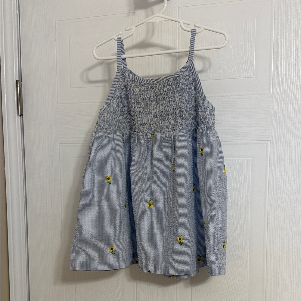 Sunflowers on Blue and White striped background Kids Casual Dress